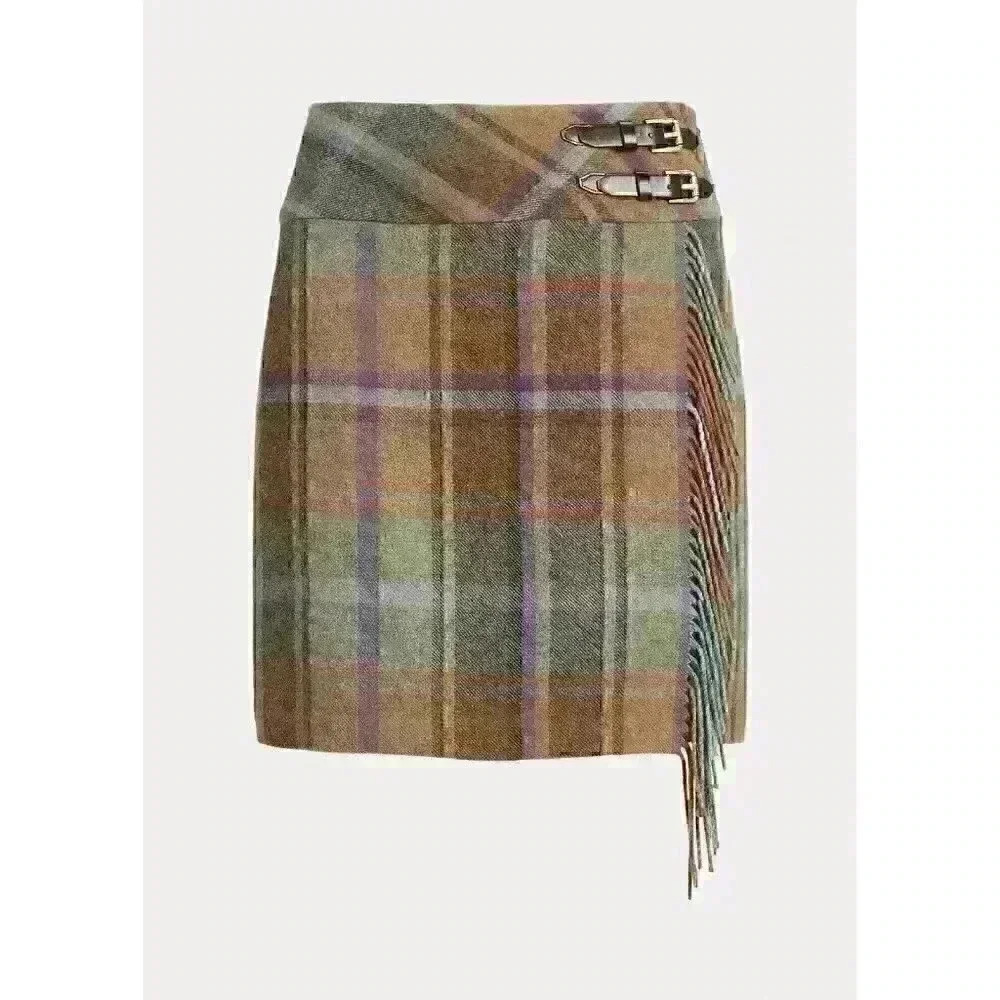 NEW Ralph Lauren Women's 12 Plaid Fringe-Trim Tweed Miniskirt • Reg Price $225 - Picture 1 of 5